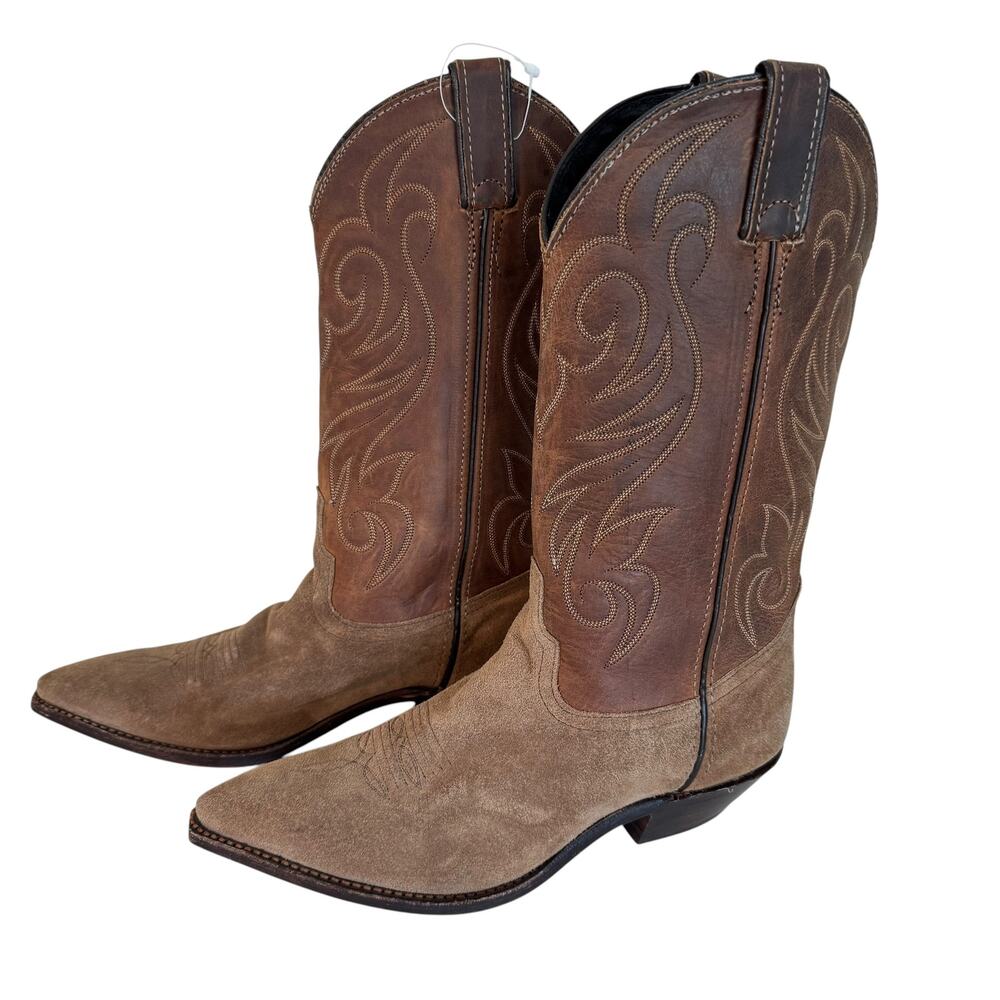 Code West Cowboy Boots Brown Leather Suede Square Toe Womens Size 7.5 Western